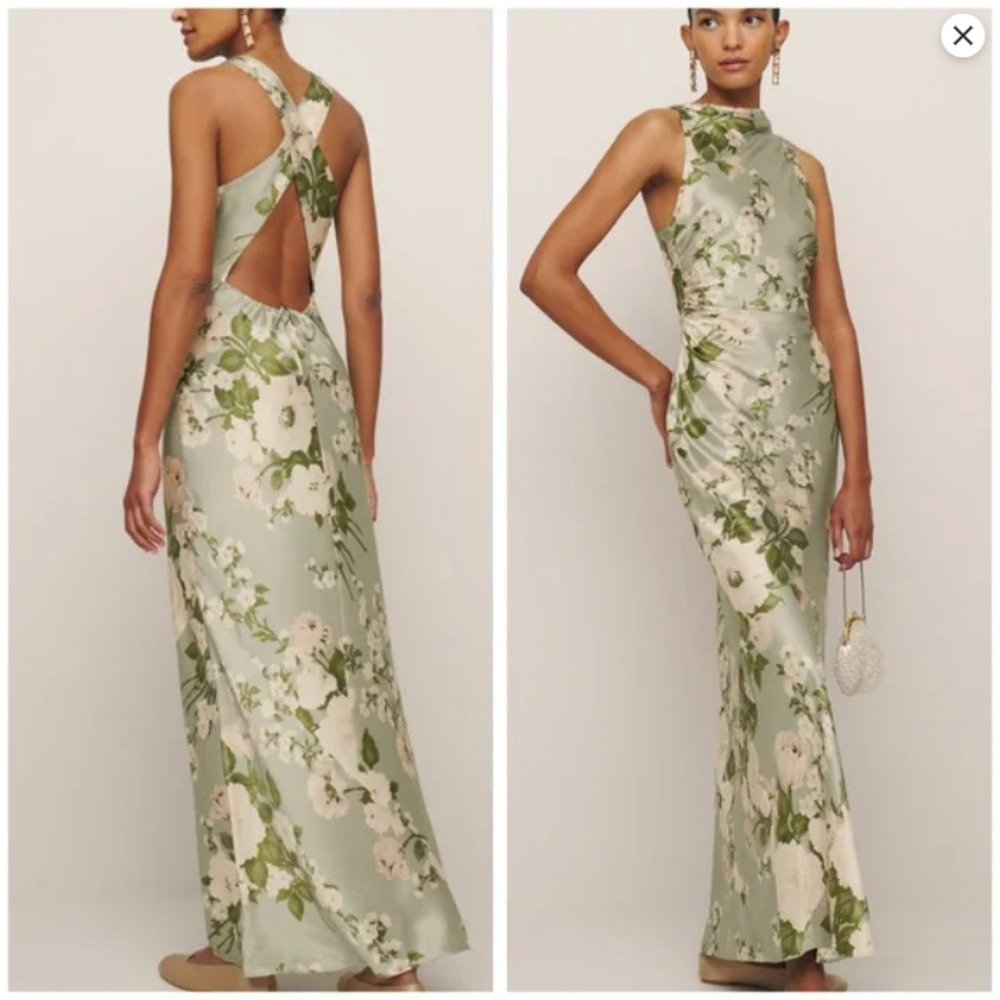 Reformation Anaiis Silk Maxi Dress Tarragon Size 8